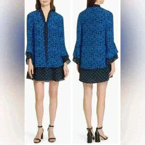 Alice + Olivia Wellesly Tie Neck Bell Sleeve Navy Blue Size Small